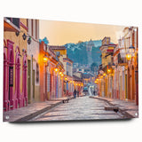 Acrylic print of Mexico City skyline in muted earth tones, ideal for dining room or bedroom decor.