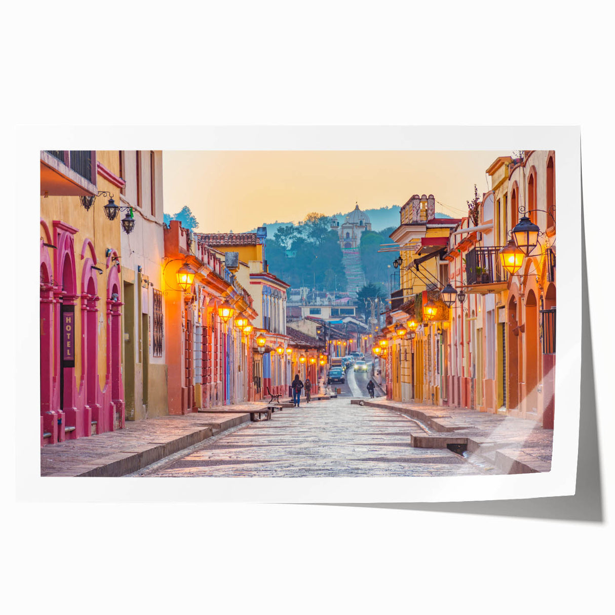 Extra large rolled print of Mexico City scenery in muted earth tones, ideal for art wall dining room.