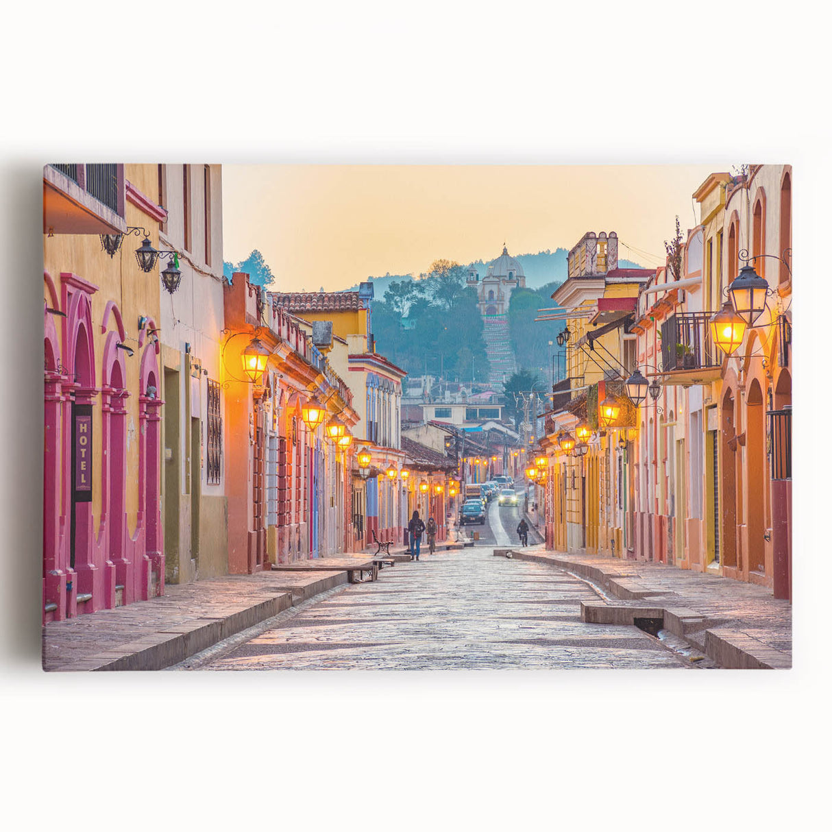 Black and white large art print of Mexico City skyline on stretched canvas, suitable for kitchen wall art.