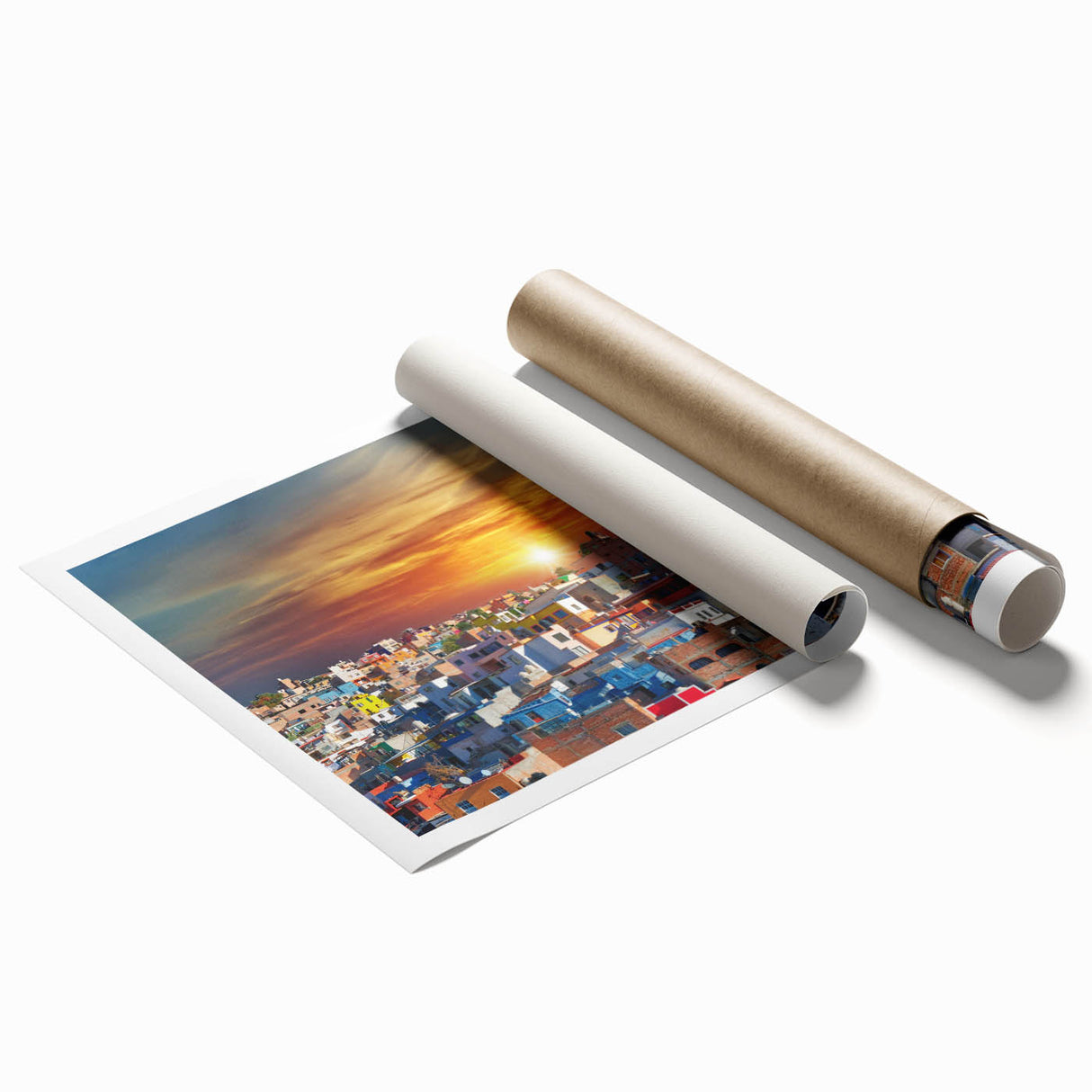 Extra large rolled print featuring a colorful floral scene of Guanajuato.