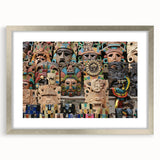 Textured abstract art print depicting Yucatán scenery in muted earth tones, framed in silver, ideal for bedroom ambiance.