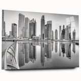 Acrylic print of a large abstract Dubai skyline in muted earth tones, ideal for bedroom or dining room art.