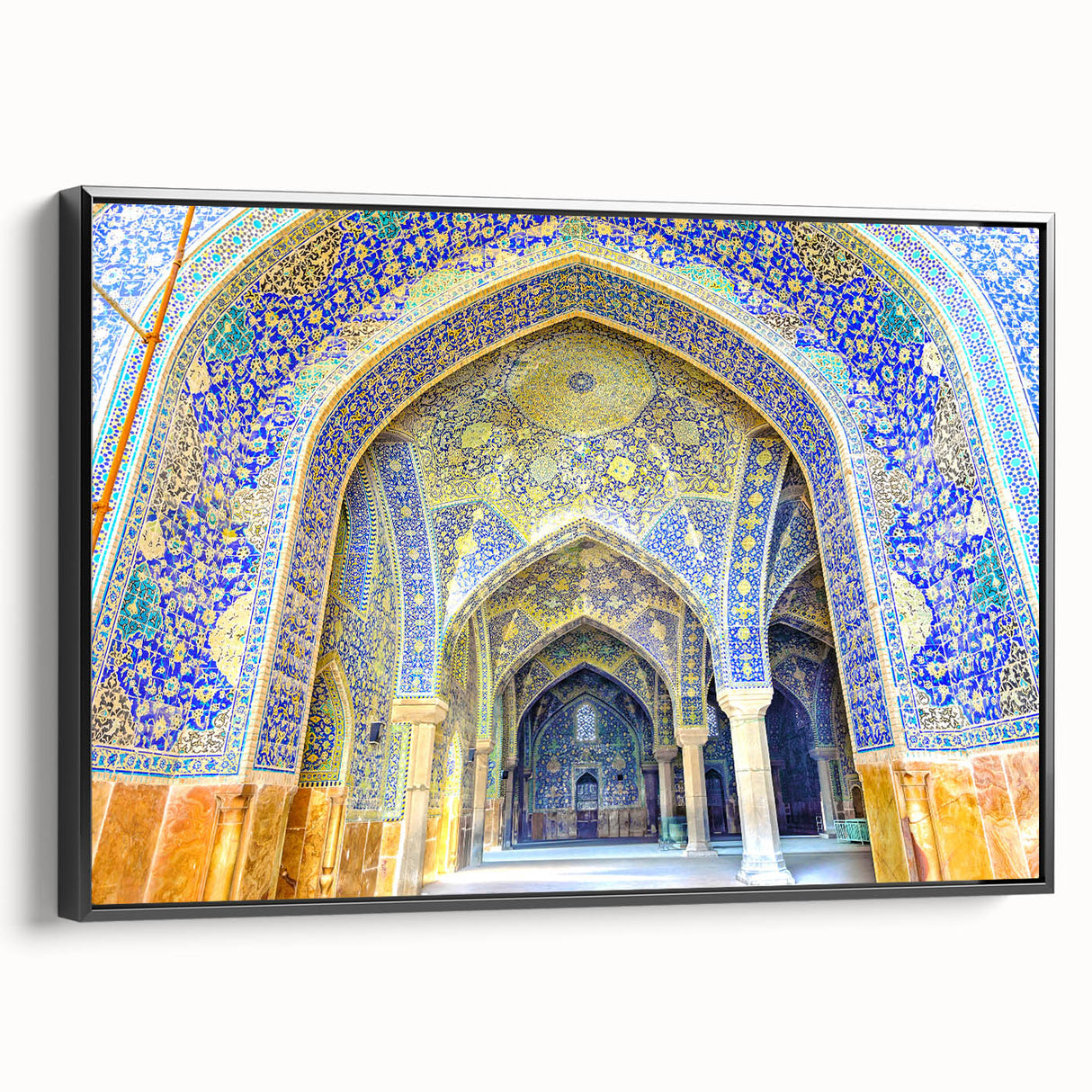 Black and white vintage poster art of an Iranian landscape on framed canvas, ideal for bedroom wall decor.
