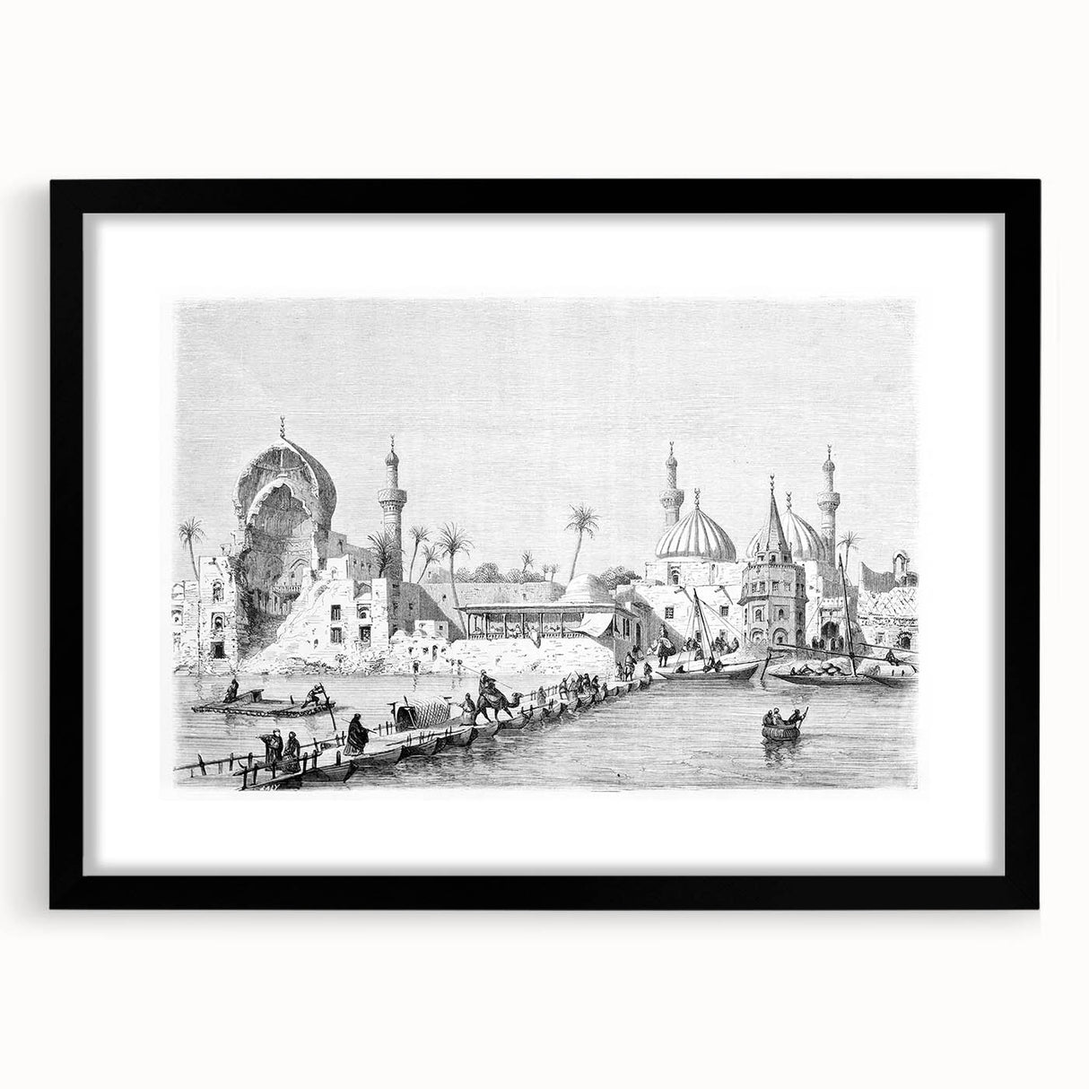 Extra large abstract art print featuring vibrant, colorful textures of a Middle Eastern scenery on a framed canvas.