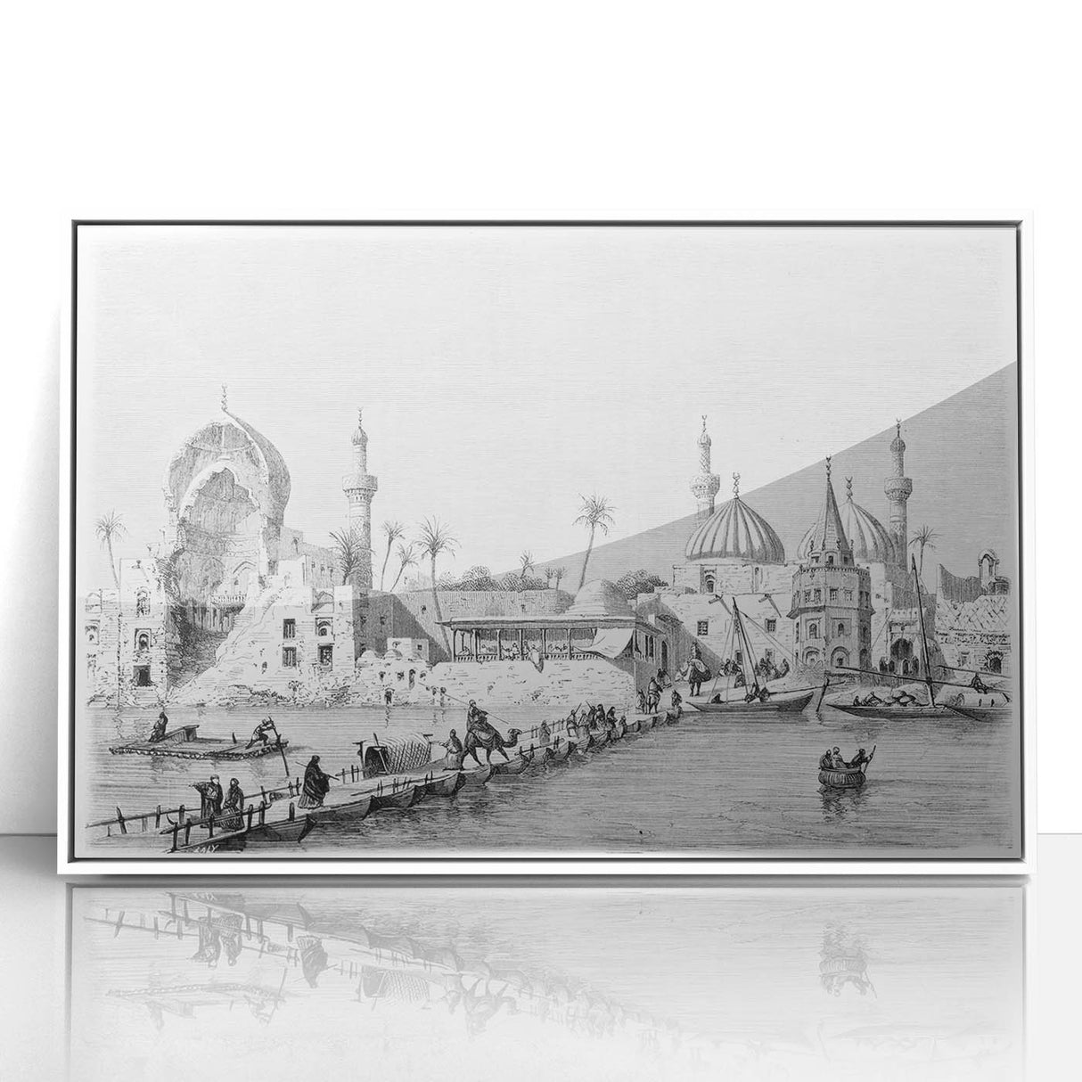 Modern art wall decor featuring a Middle-Eastern Iraqi landscape in muted earth tones, framed acrylic.