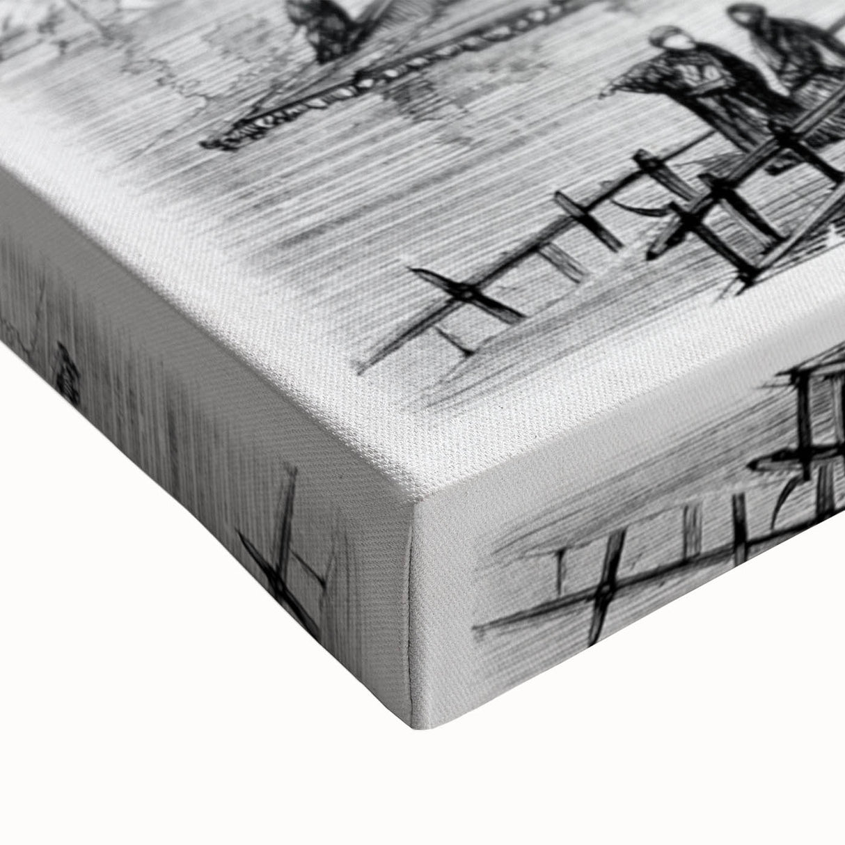 Black and white landscape art painting of a Middle Eastern scene on stretched canvas, suitable for bedroom wall art.