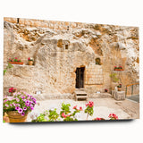 Large abstract depiction of Jerusalem skyline on acrylic glass, in muted earth tones, ideal for bedroom or dining room art.