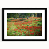 Extra large abstract art print featuring a colorful, textured depiction of a Middle Eastern scenery on a framed black mat.
