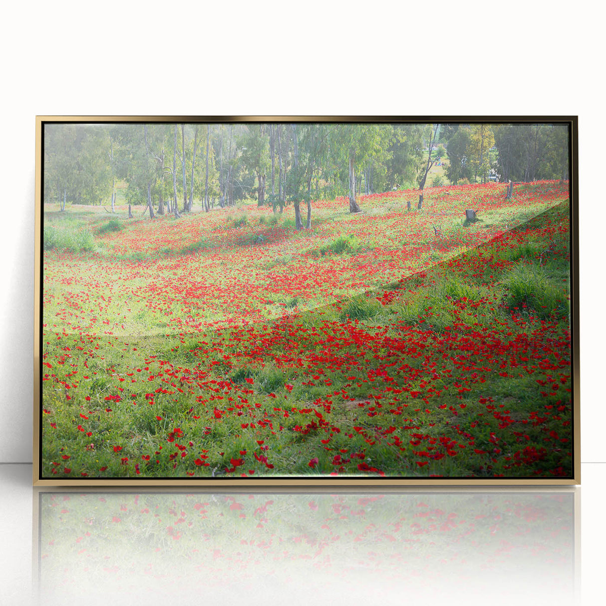 Framed acrylic print of a Middle Eastern landscape in gold and earth tones, ideal for modern art wall decor.