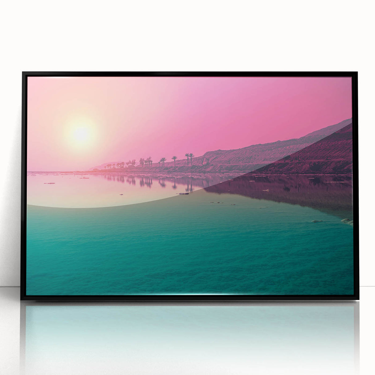 Large abstract wall art depicting a Jordanian landscape in muted earth tones on a framed acrylic.