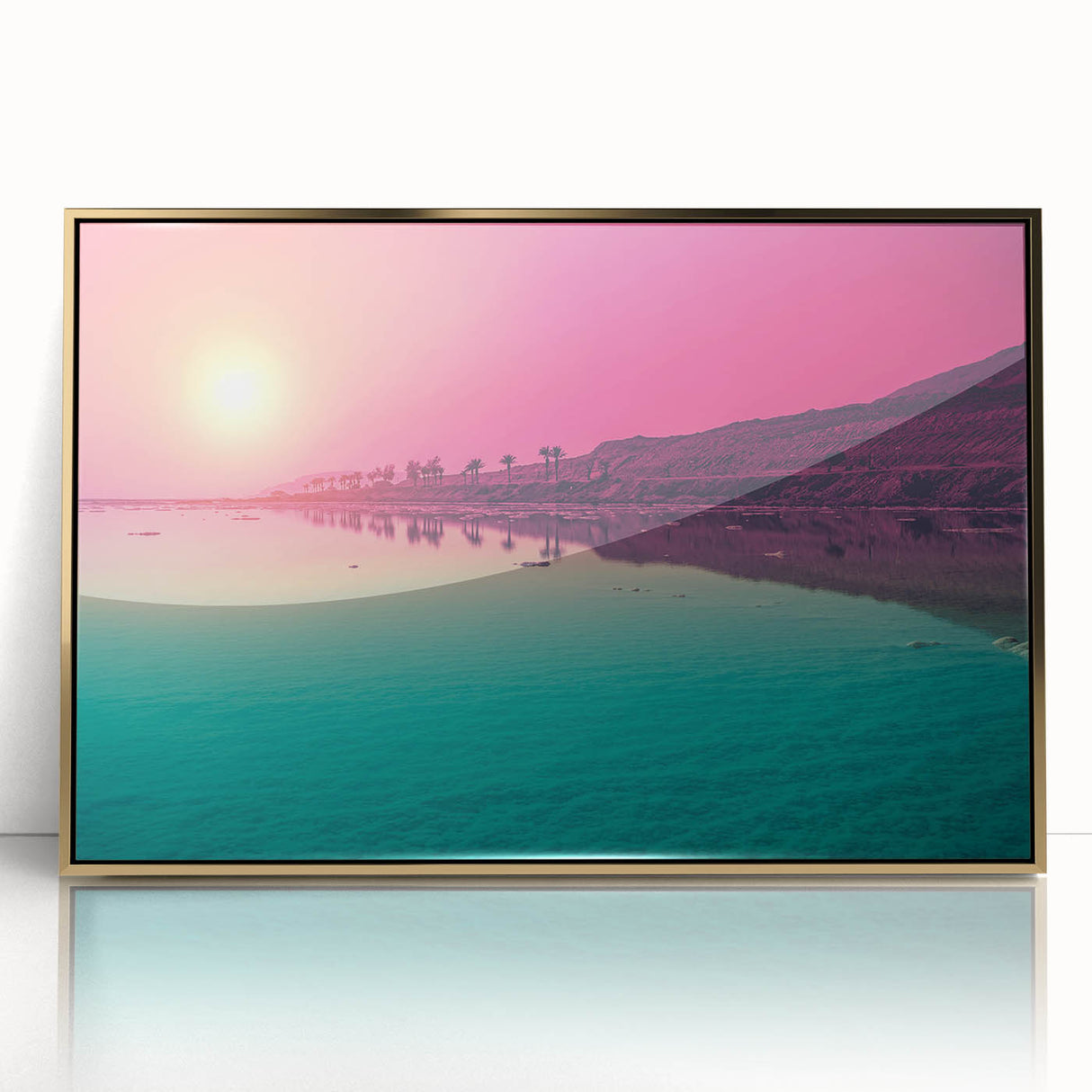 Framed acrylic print of a Jordanian landscape in earth tones, ideal for modern art wall decor.