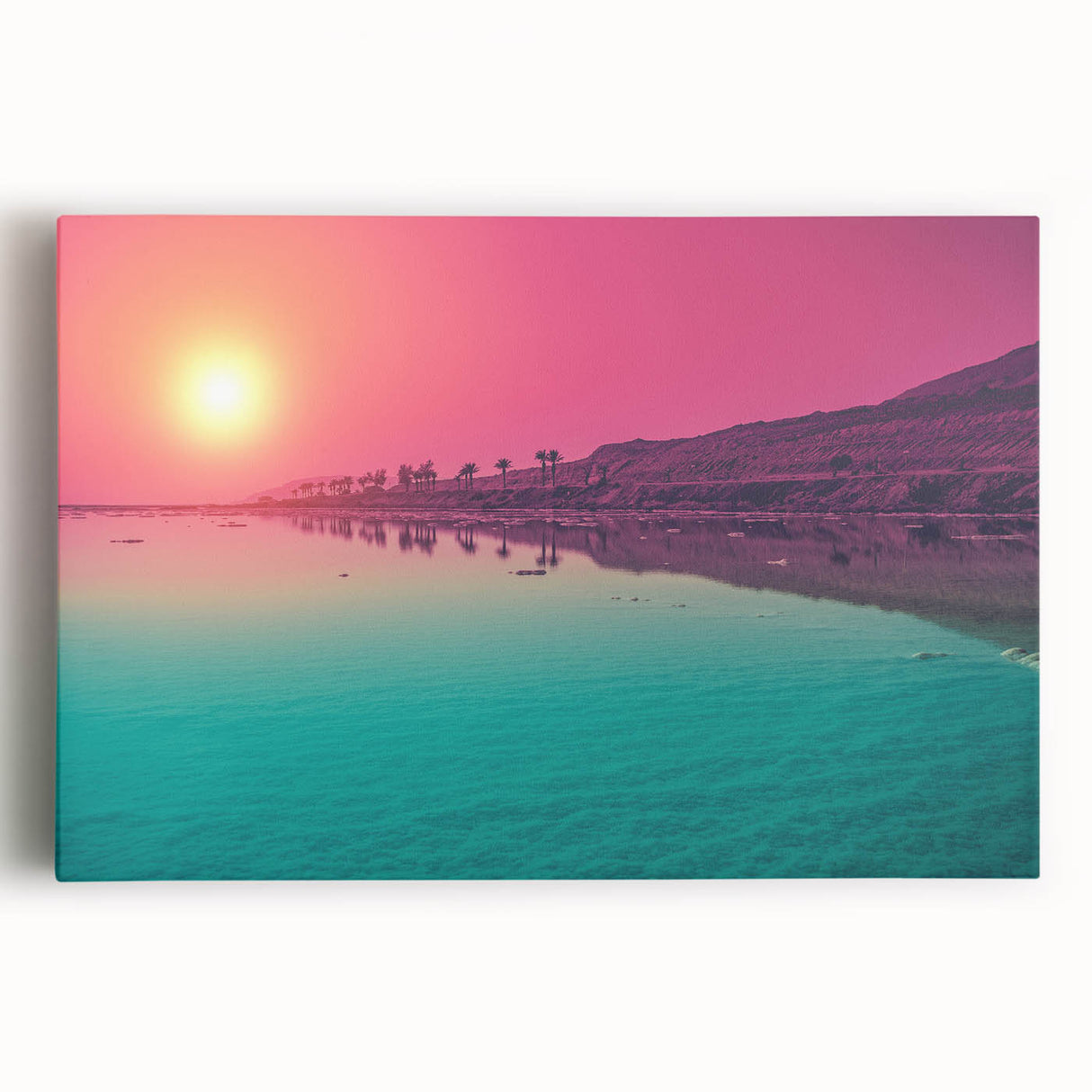 Black and white stretched canvas featuring a detailed Jordanian landscape, ideal for kitchen wall art.