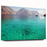 Large abstract wall art depicting a Middle Eastern landscape in muted earth tones on acrylic glass.