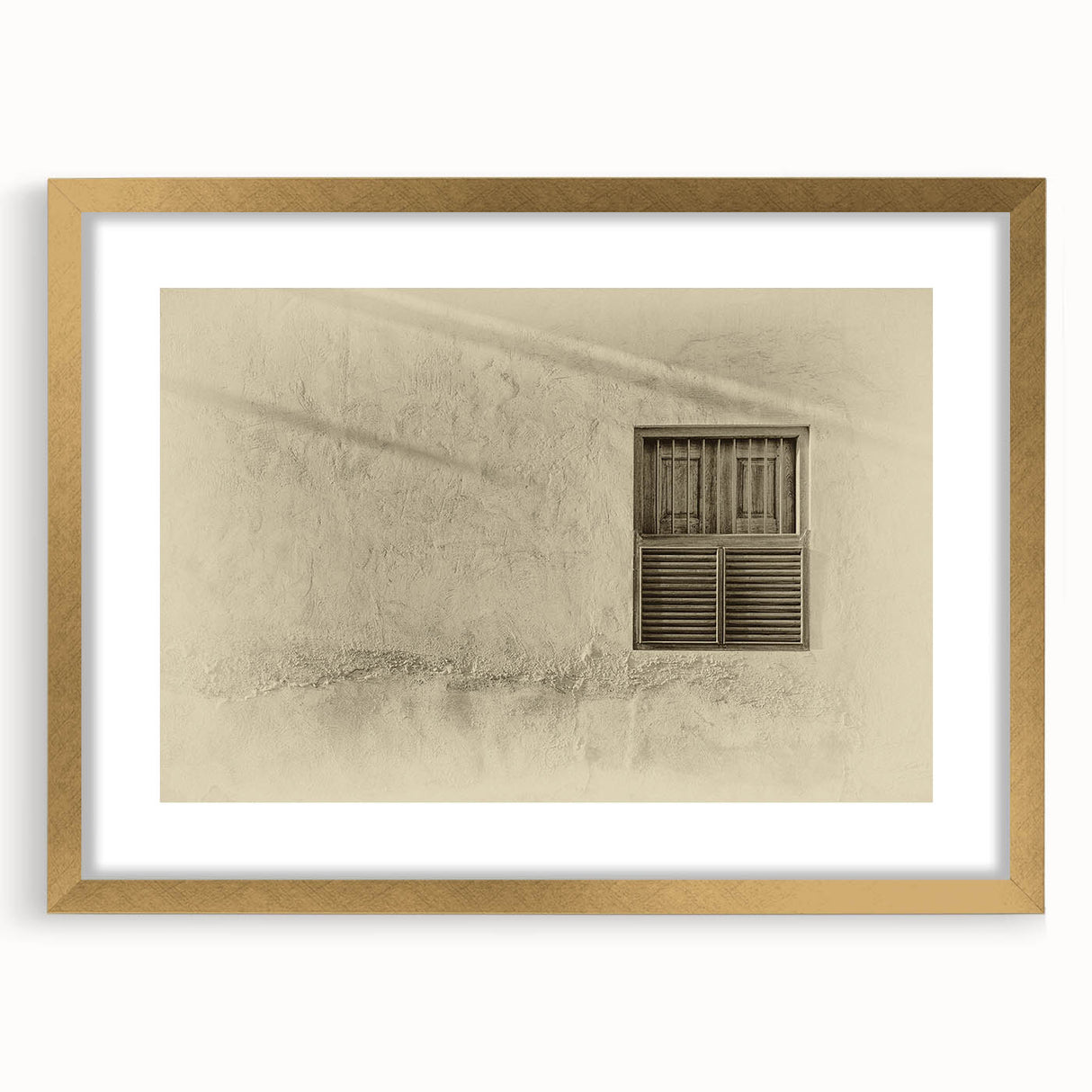 Extra large abstract art print of Middle Eastern scenery in gold frame, ideal for living room decor.