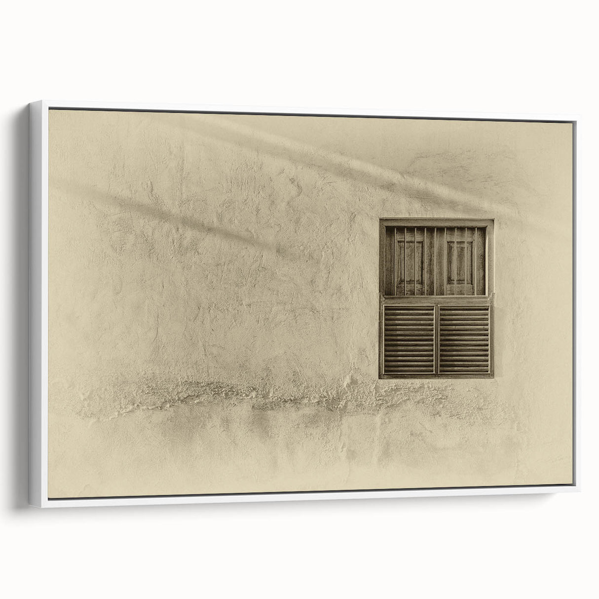 Vintage poster art of Qatar scenery on framed canvas, featuring colorful art on a black background.