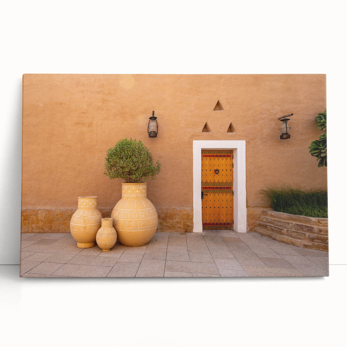 Black and white stretched canvas featuring a large, detailed Saudi Arabian landscape.