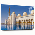 Acrylic print of a large abstract depiction of the Abu Dhabi skyline in muted earth tones, ideal for dining room decor.