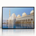 Large abstract wall art depicting the Abu Dhabi skyline in muted gray and black tones on a framed acrylic.