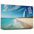 Acrylic print of the Burj Al Arab with vibrant blue and white tones, ideal for modern dining room decor.