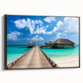 Black and white framed canvas of a vintage Fiji landscape, ideal for bedroom wall decor.