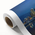 Art deco poster of Auckland skyline in pastel shades on rolled canvas, ideal for nursery wall art.