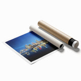 Extra large rolled print of Auckland scenery with floral accents in muted colors, ideal for classy bathroom wall art.