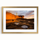 Extra large abstract art print of Wellington skyline in textured gold frame, with muted earth tones.