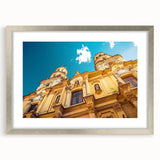 Textured abstract art print of Buenos Aires skyline in muted blue and gray tones on a framed canvas.