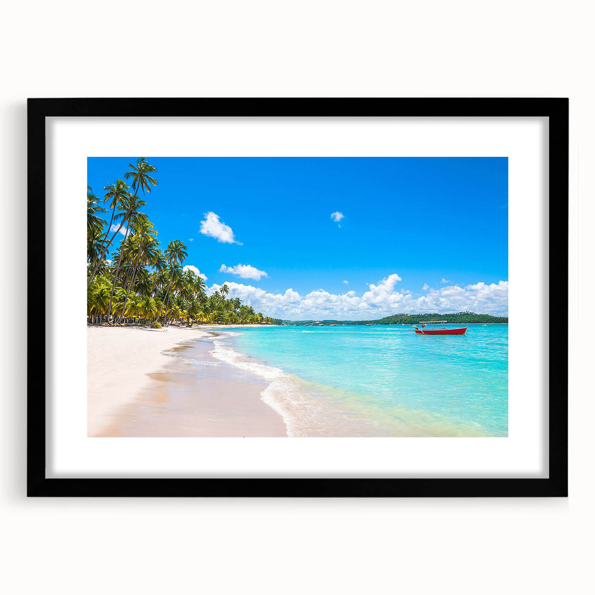 Extra large abstract art print featuring vibrant, textured scenery of Brazil on a framed canvas, ideal for living room decor.