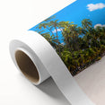 Art Deco poster of a Brazilian landscape in pastel shades on rolled canvas, ideal for nursery wall art.