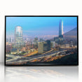Large abstract wall art depicting the Santiago skyline in muted earth tones on a framed acrylic.