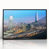 Large abstract wall art depicting the Santiago skyline in muted earth tones on a framed acrylic.