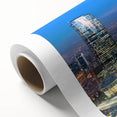 Art deco poster of Santiago skyline in pastel shades on rolled canvas, ideal for nursery wall art.