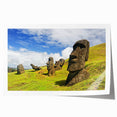 Scenic view of a Chilean landscape on a rolled canvas with vibrant green and earth tones, ideal for dining room decor.
