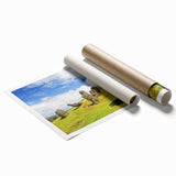 Extra large rolled print of a serene Chilean landscape with soft floral elements in muted earth tones.