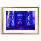 Extra large abstract art print of a textured Colombian landscape in muted earth tones, framed in gold.