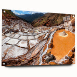 Acrylic print of a large abstract depiction of a South American landscape in earthy tones.