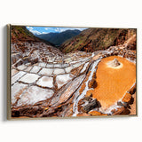 Framed canvas depicting a vintage-style Peruvian landscape in muted earth tones, ideal for bedroom wall art.