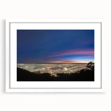 Abstract art print of a Venezuelan landscape in muted earth tones on a framed white mat, suitable for dining room decor.