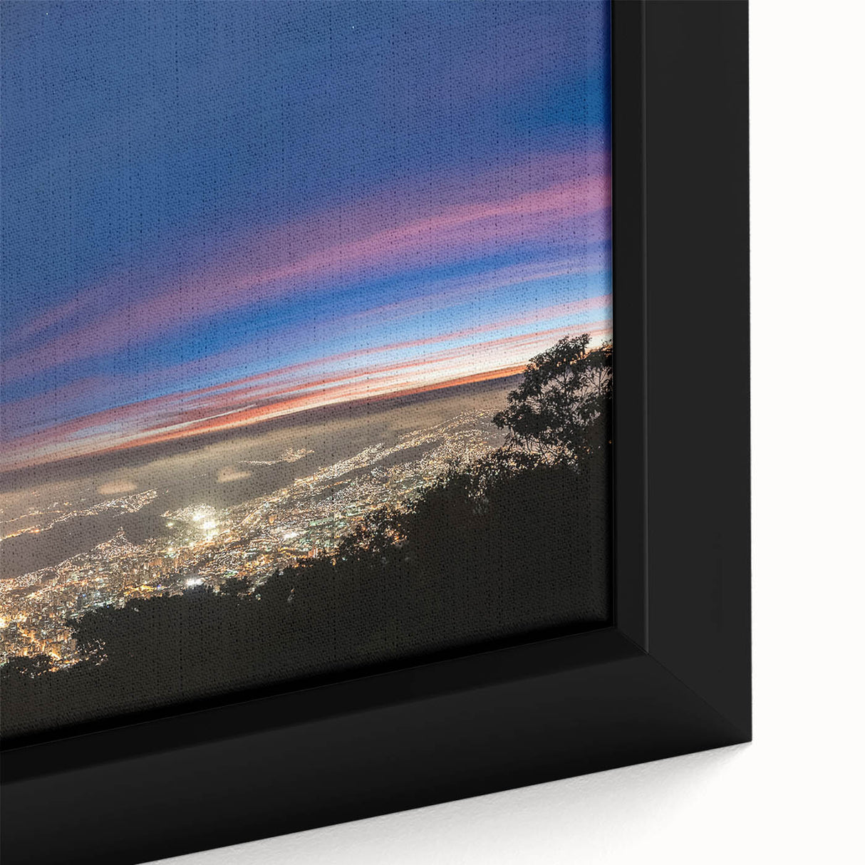 Framed canvas featuring a textured depiction of a Venezuelan landscape in black with vibrant, colorful accents.