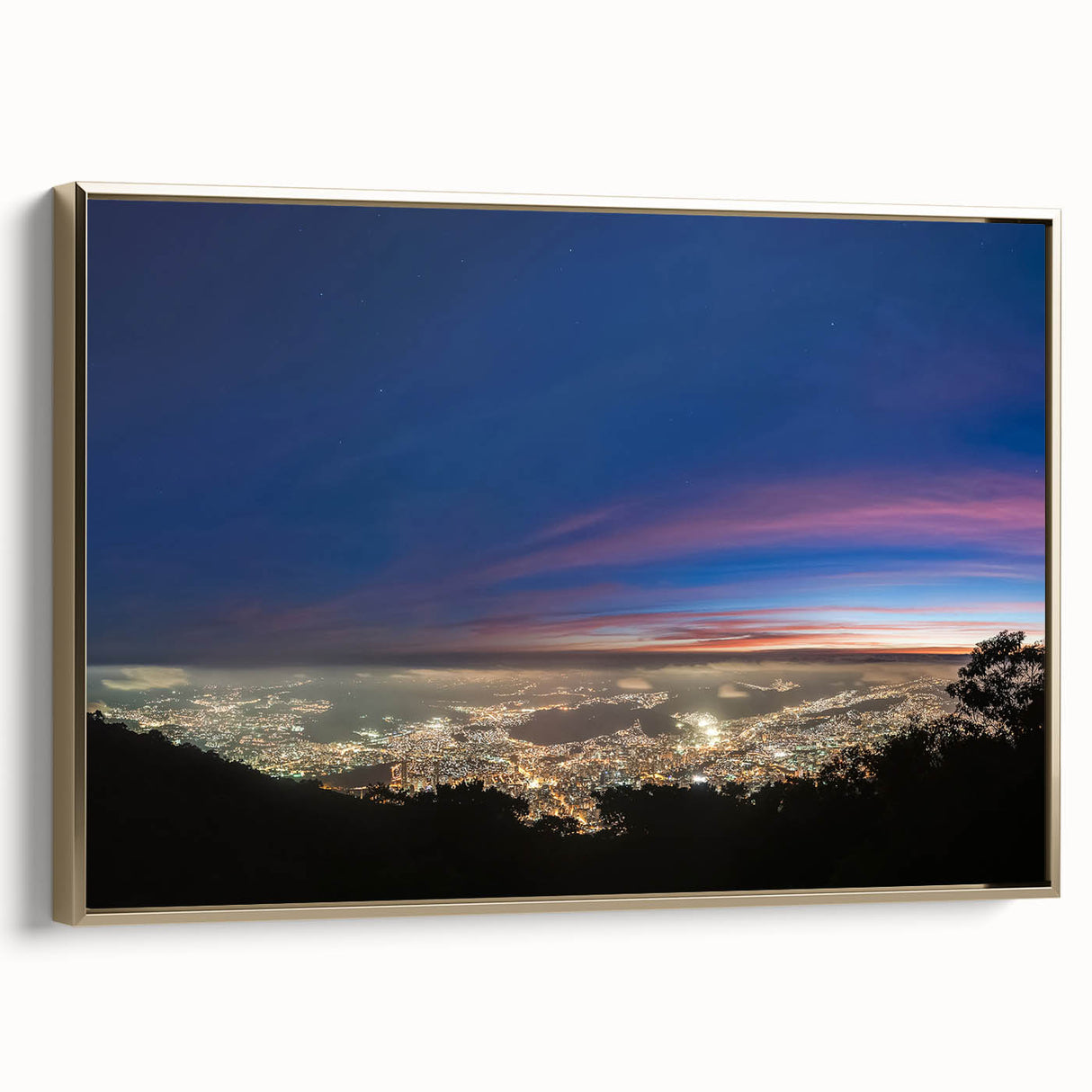 Framed canvas landscape painting of a Venezuelan scenery in muted earth tones, ideal for bedroom wall art.