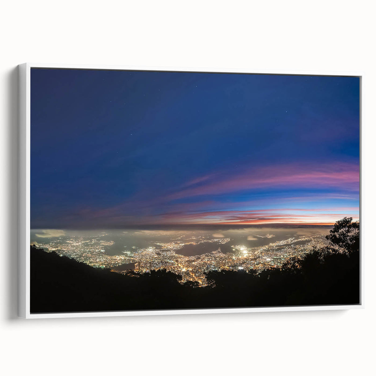 Vintage poster art of a scenic Venezuelan landscape on a white-framed canvas, featuring vibrant, colorful art.