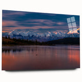 Large abstract depiction of Denali, Alaska in muted earth tones on acrylic glass, suitable for bedroom or dining room art.