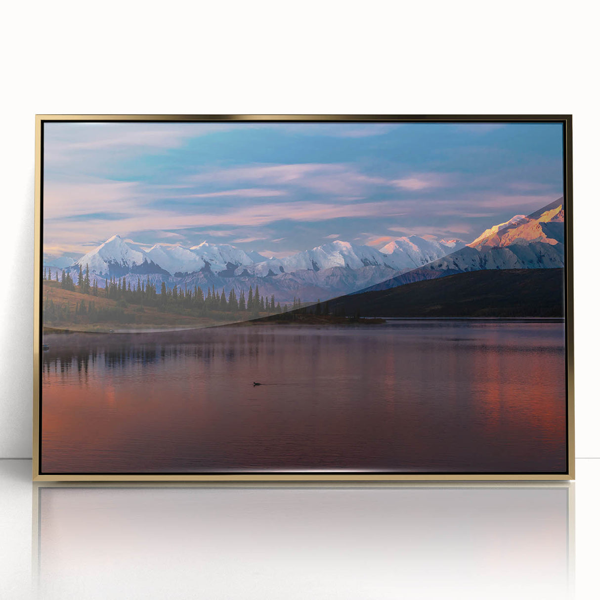 Large art print of Denali, Alaska with muted earth tones on a framed acrylic, ideal for modern art wall decor.