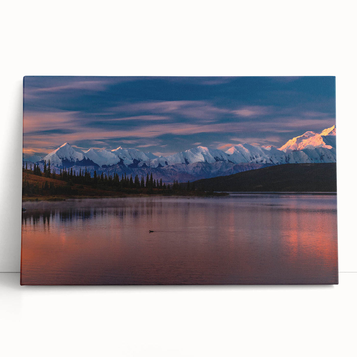 Black and white photo of Denali, Alaska on stretched canvas, suitable as large kitchen wall art or for bedroom ambiance.