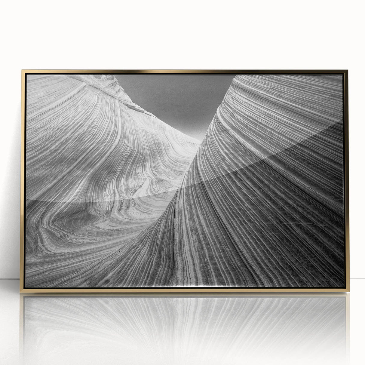 Mid-century modernist acrylic print of Arizona's Coyote Buttes in warm earth tones, ideal for modern art wall decor.