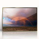 Large art print of Sonoran Desert in Arizona, featuring muted earth tones on a gold-framed acrylic.