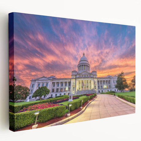 Large canvas print of the Arkansas landscape in muted green and blue tones, suitable for kitchen wall art.