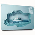 Acrylic print of Alcatraz Island in muted blue and gray tones, suitable for bedroom or dining room decor.