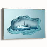 Framed canvas landscape art painting of Alcatraz Island in muted gray and black tones, ideal for office decor.